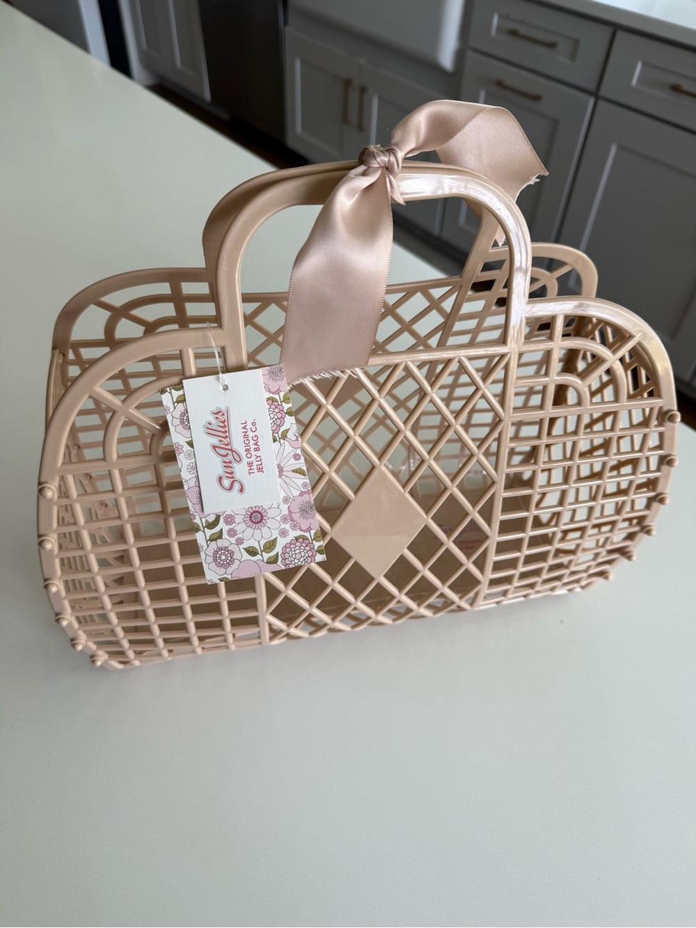 Seychelles Nude Lattice Tote with Satin Ribbon